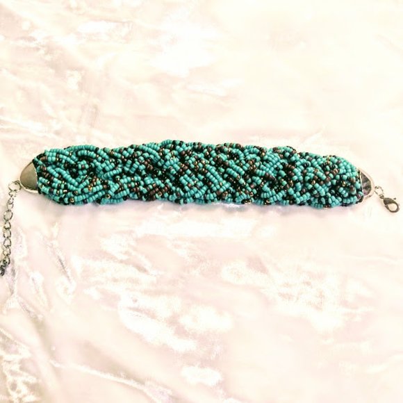 SEED BEAD* BRAIDED BRACELET*TURQUOISE SEED BEADS - Picture 4 of 5